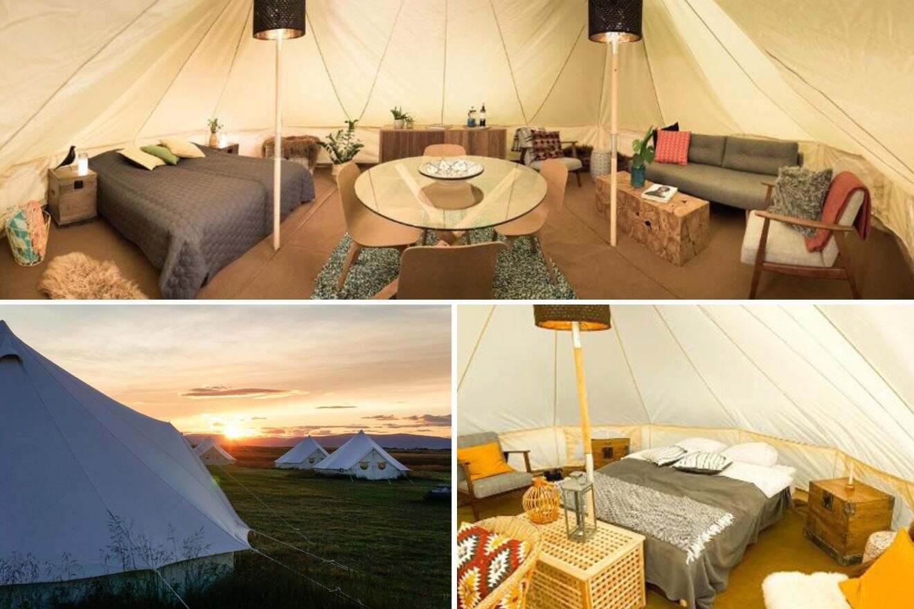collage with camp tent - lounge, sleep and outdoor