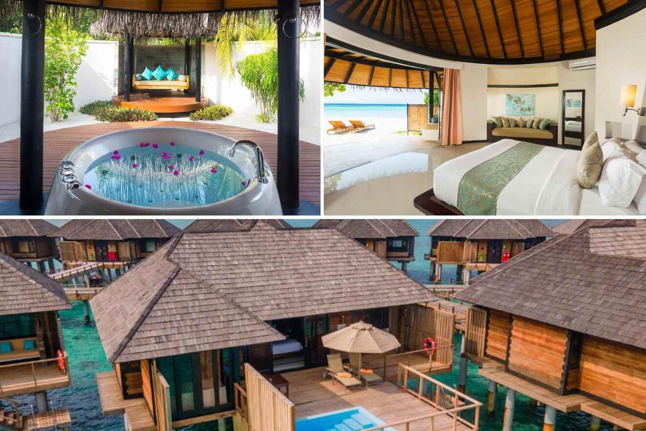 collage with resort view, bedroom and bath tub