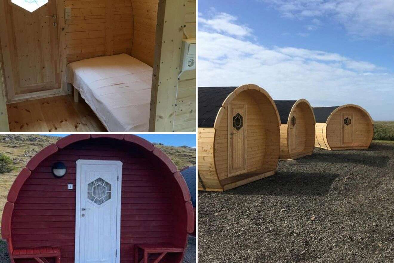 collage with camping lodging barrels - outside and inside
