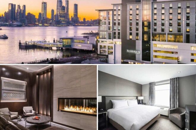 collage with hotel view, bedroom and lounge