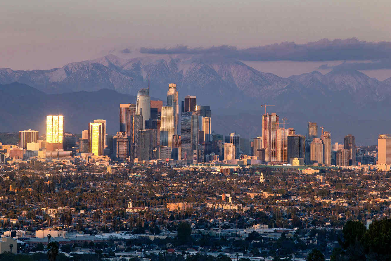 Los Angeles with snowy mountains