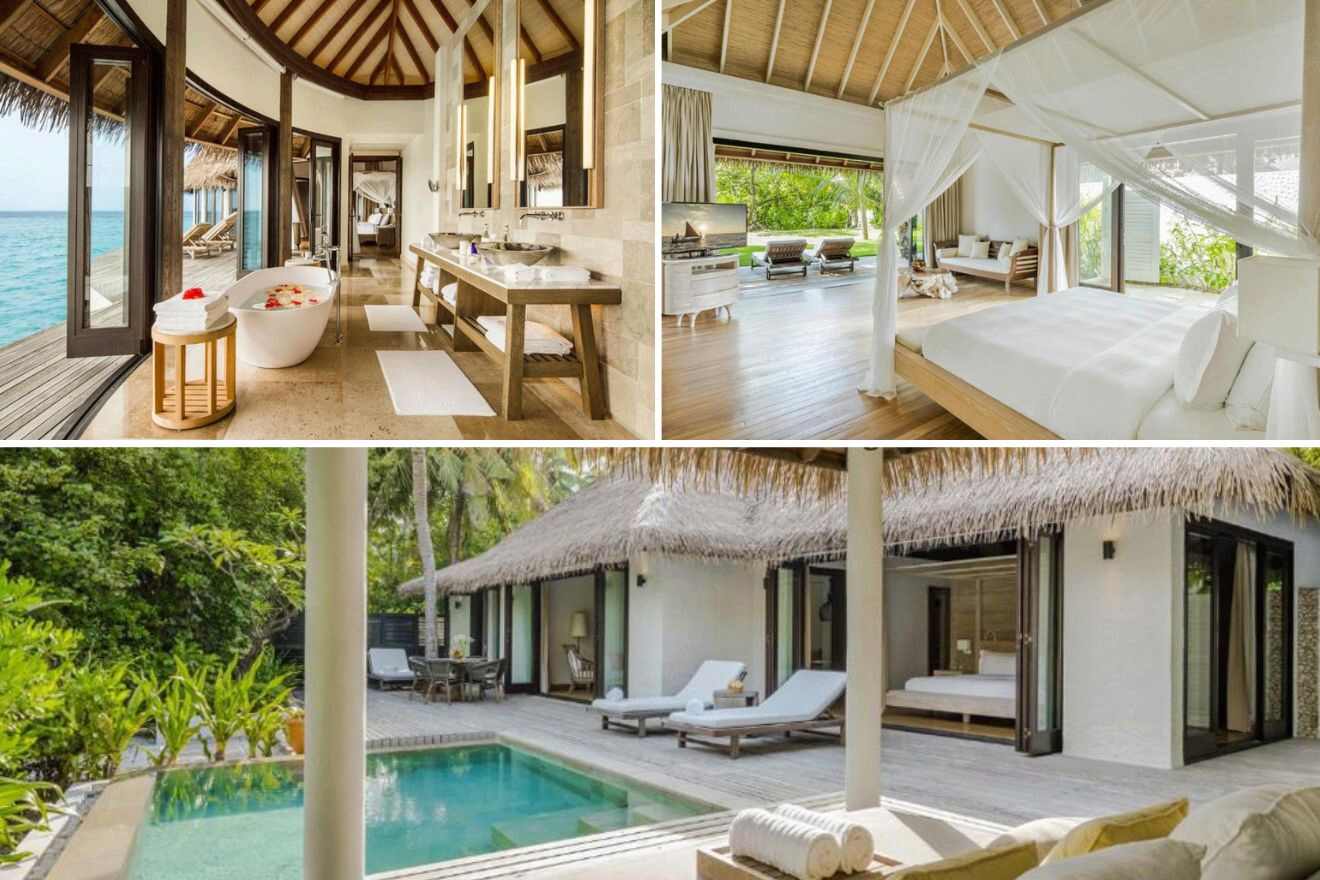 collage with swimming pool, bedroom and pool with a view