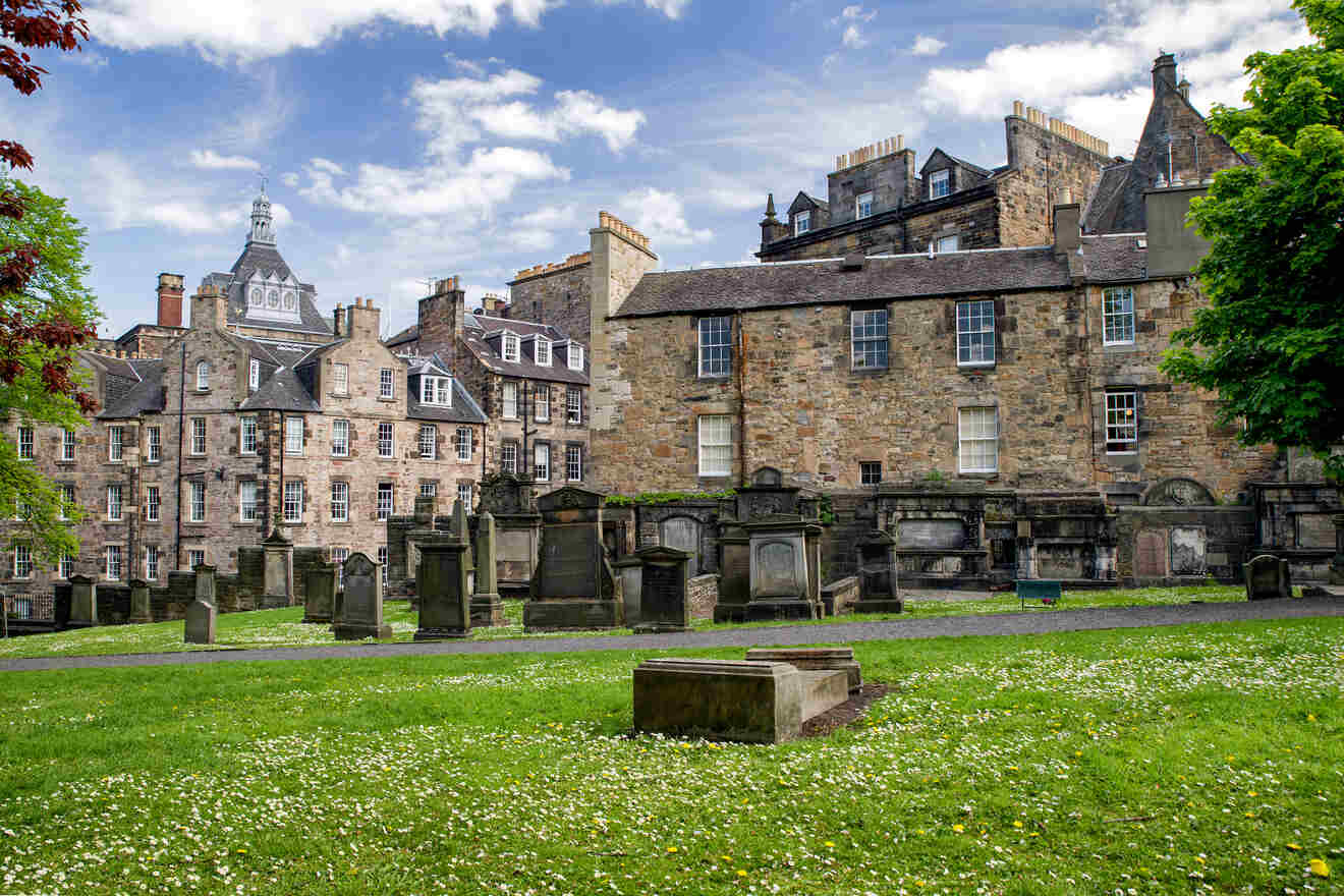 View of tombstones at Edinburgh graveyard