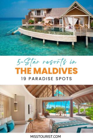 collage with images of resorts in the Maldives