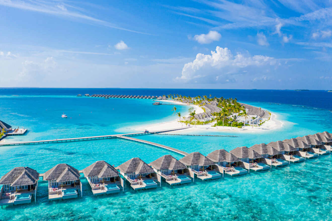aerial view over resorts in Maldives