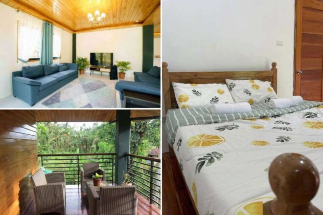 collage with bedroom, terrace view and lounge