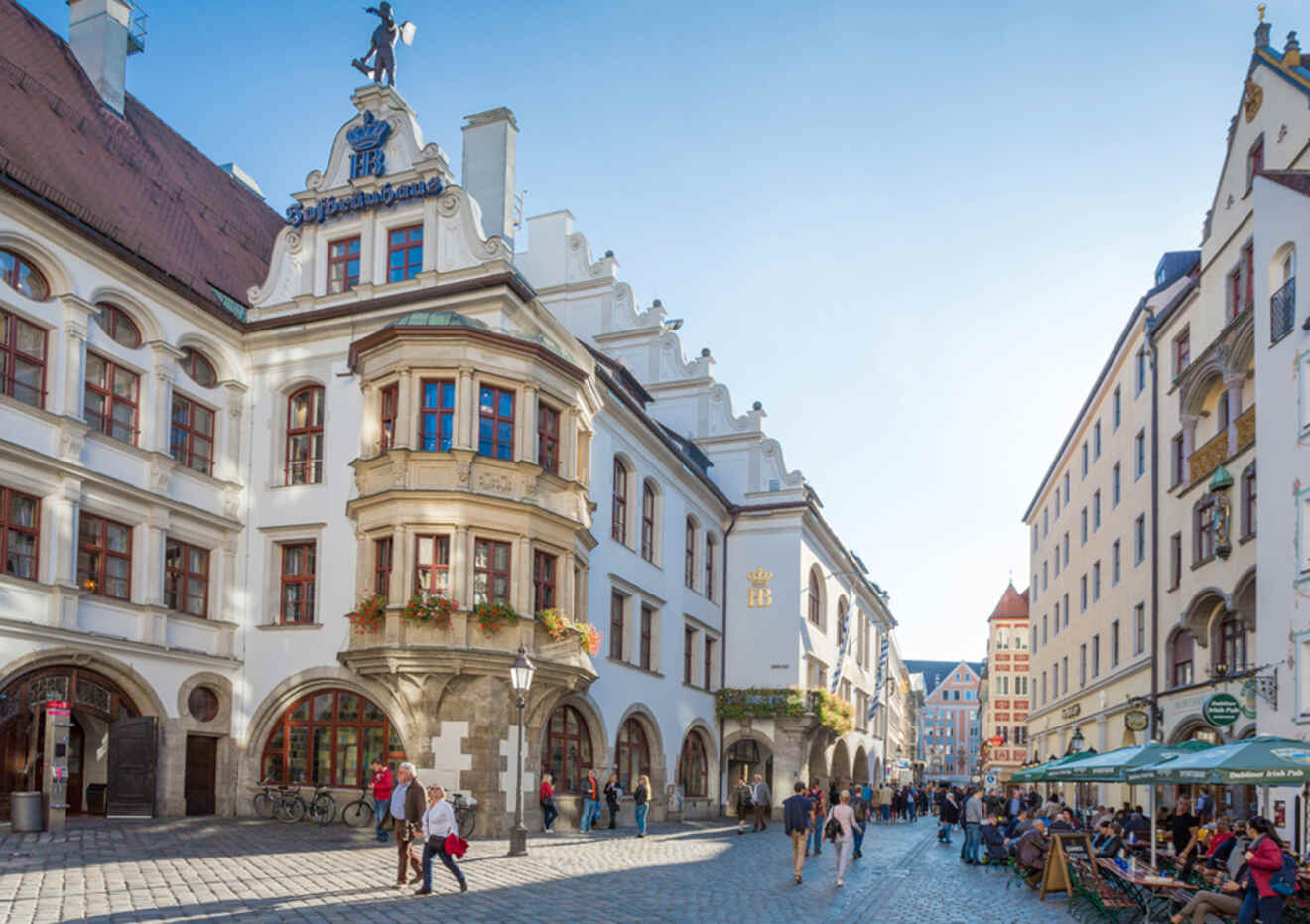 People walking on street in front of Hofbrauhaus 