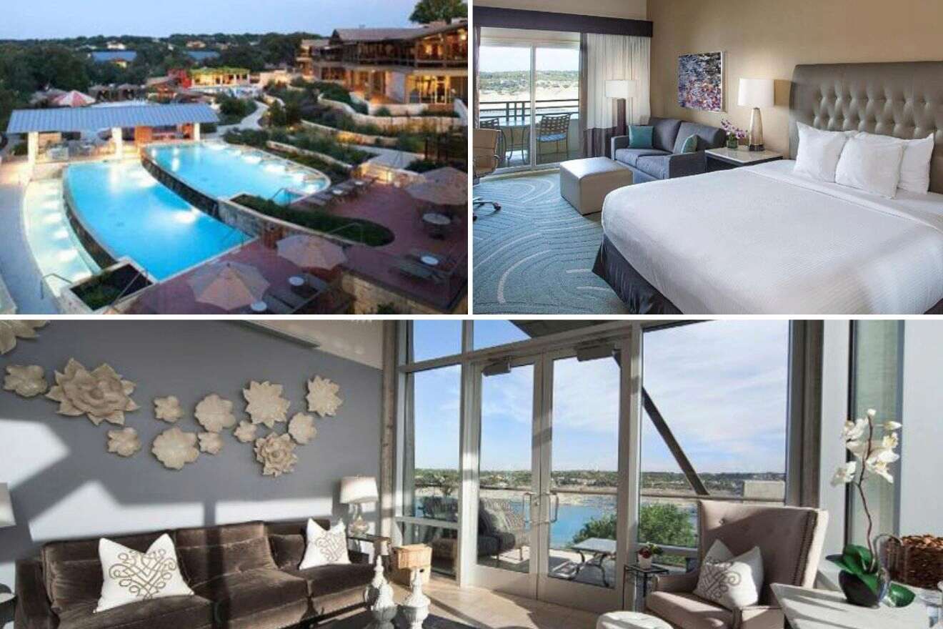 collage with swimming pool, bedroom and lounge