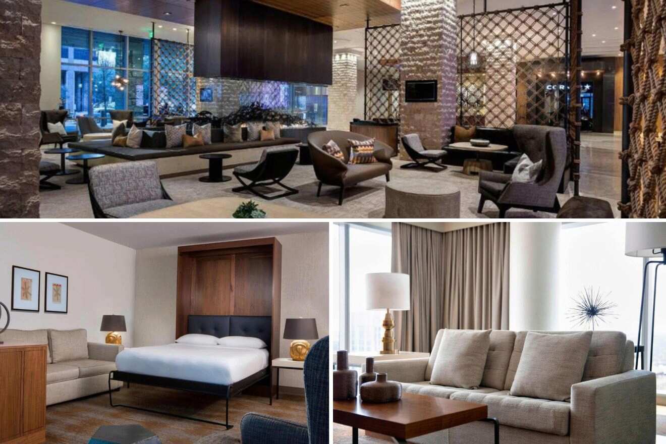collage with hotel's living room, bedroom and lounge