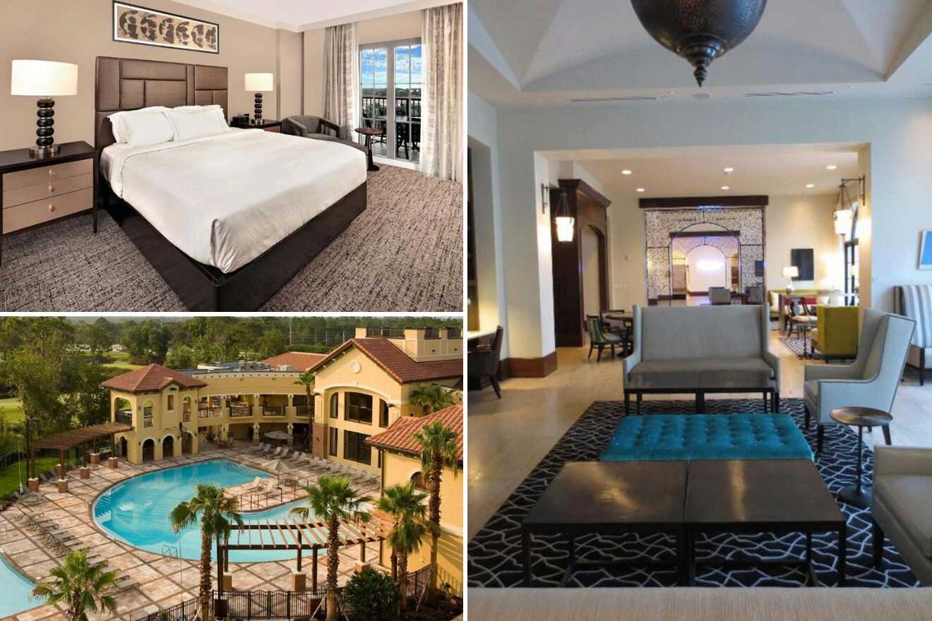 collage with bedroom, swimming pool and lounge