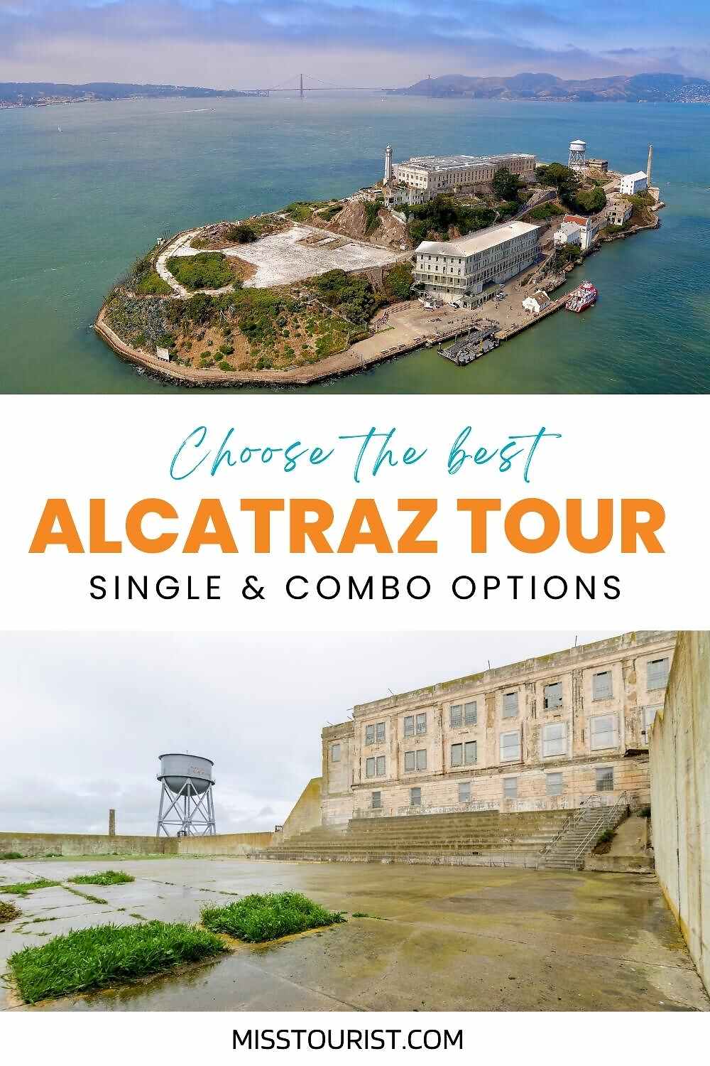 collage with aerial view and landscape - Alcatraz Island