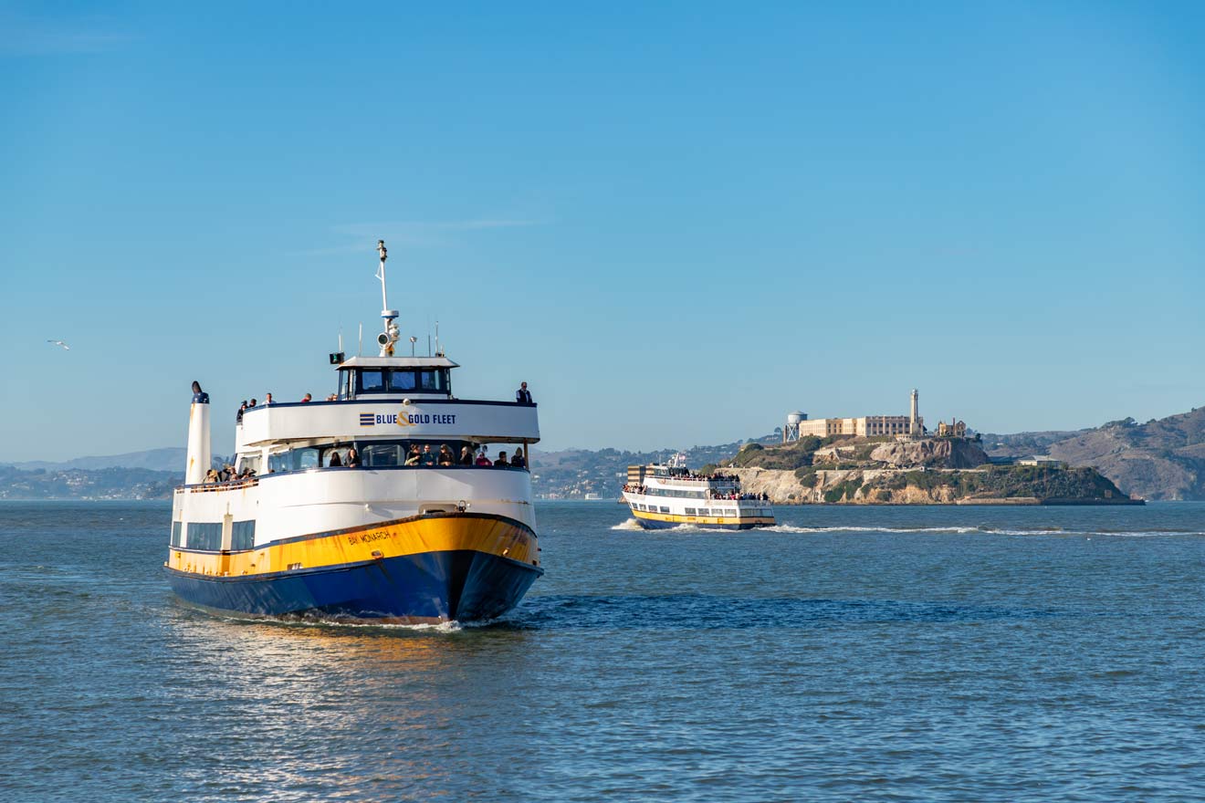 cruise boats next to Alcatraz Island