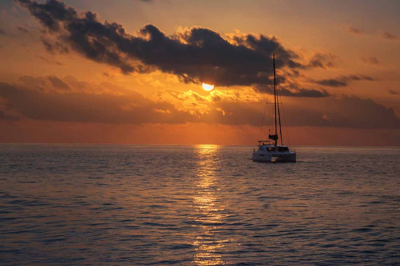 boat in the sea at sunset