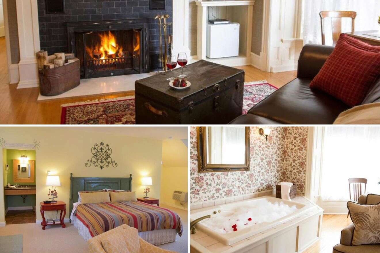 collage with bedroom, lounge and jacuzzi in room
