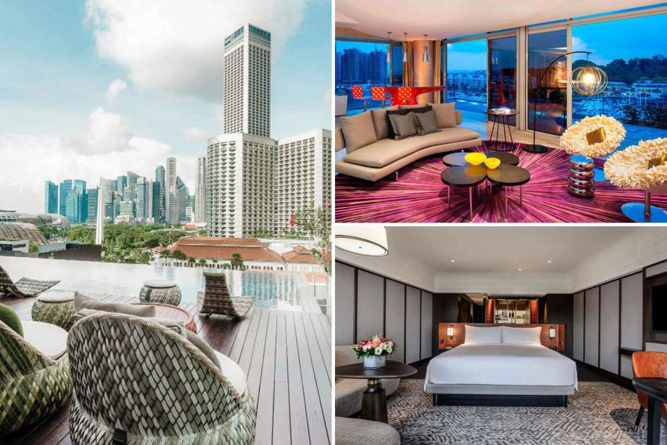 collage with bedroom, rooftop pool and lounge