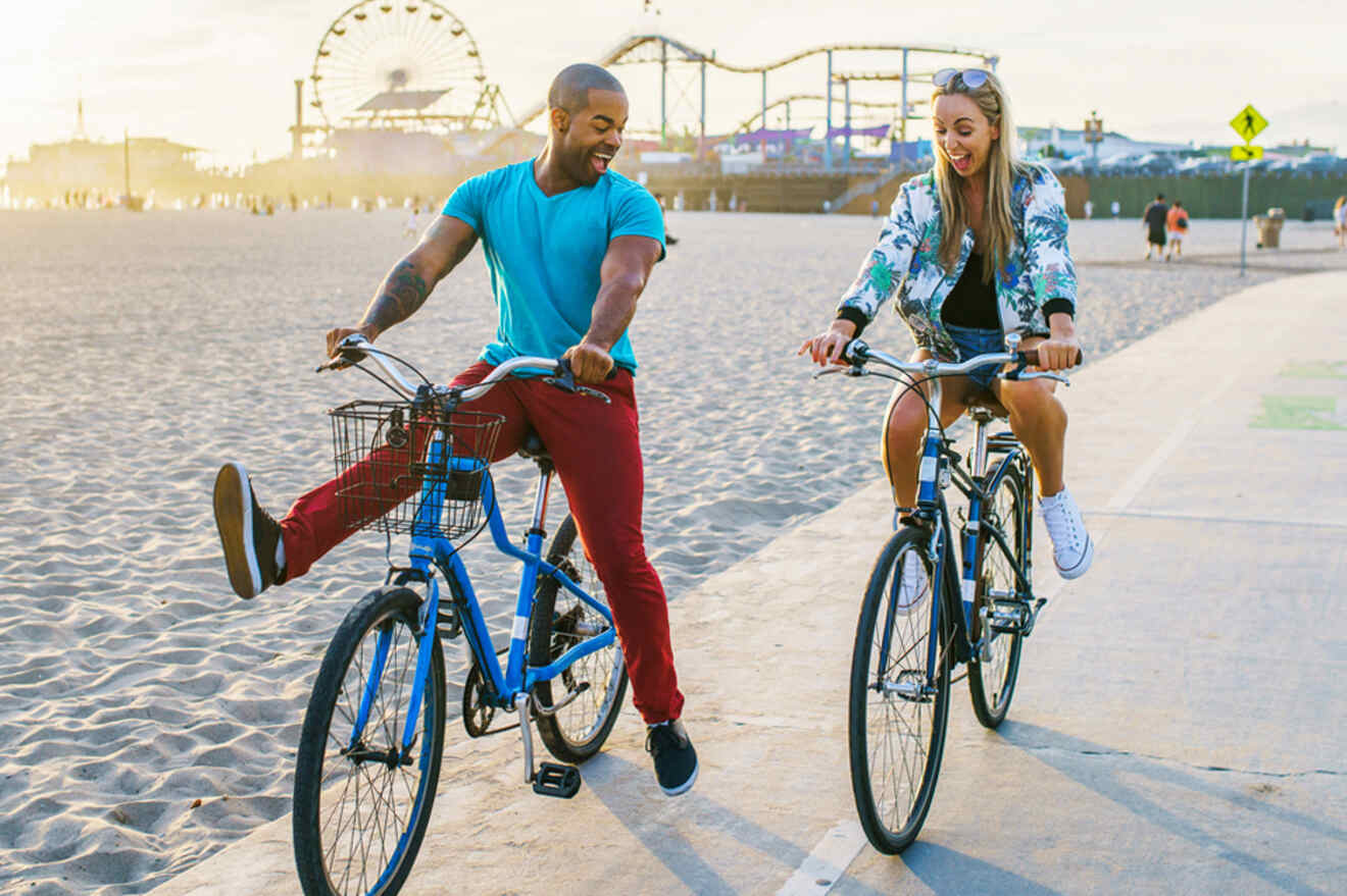 couple having fun on bikes