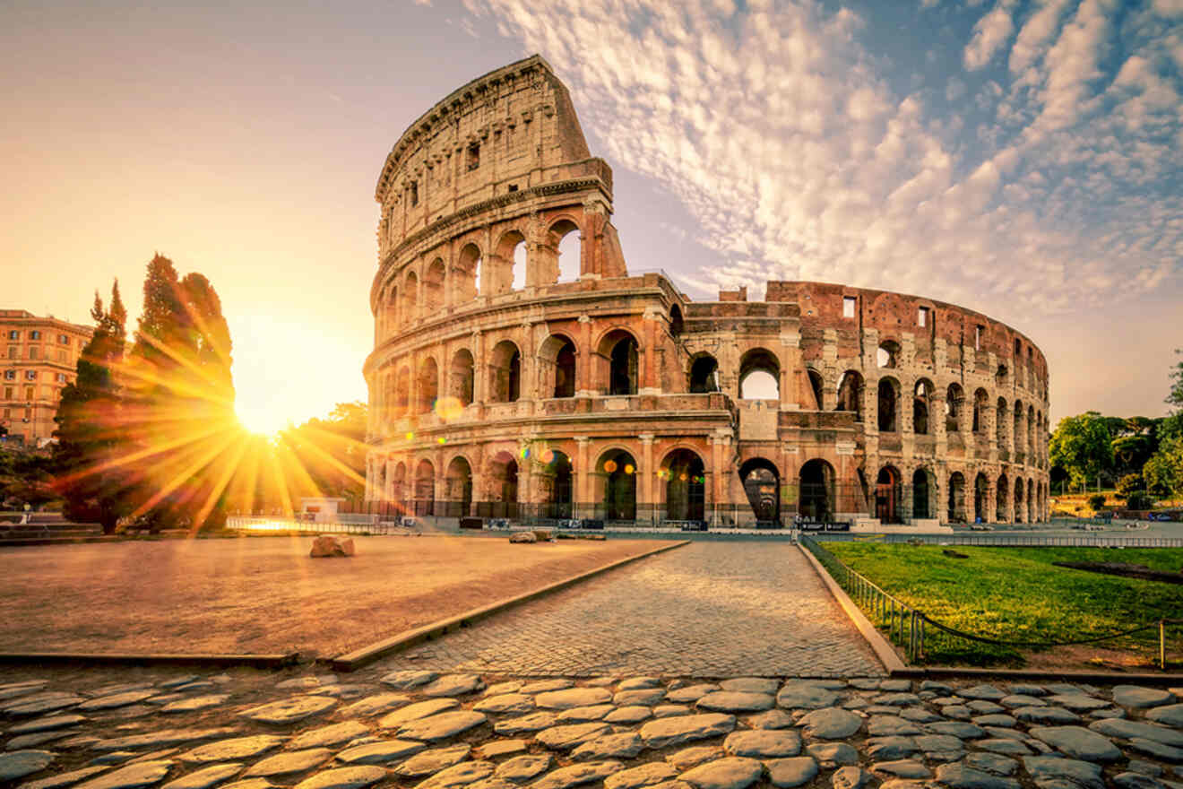 View of the Colosseum at sunset