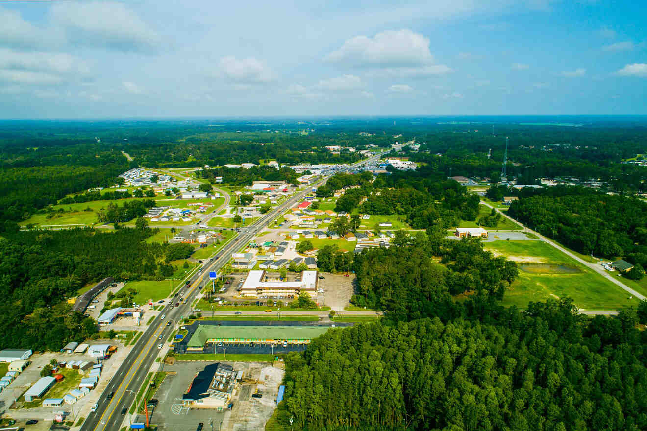 aerial view over Lake City, Florida