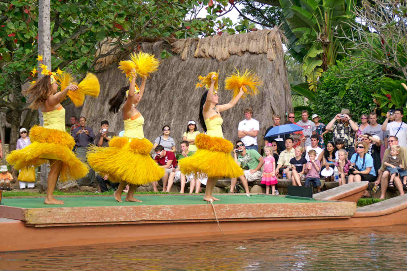People watching Hawaiian Luau dancers