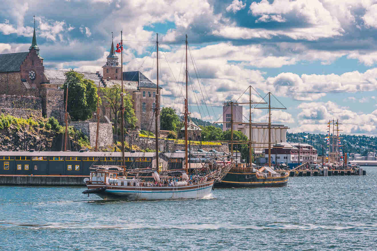 Boats docked in Oslo harbor