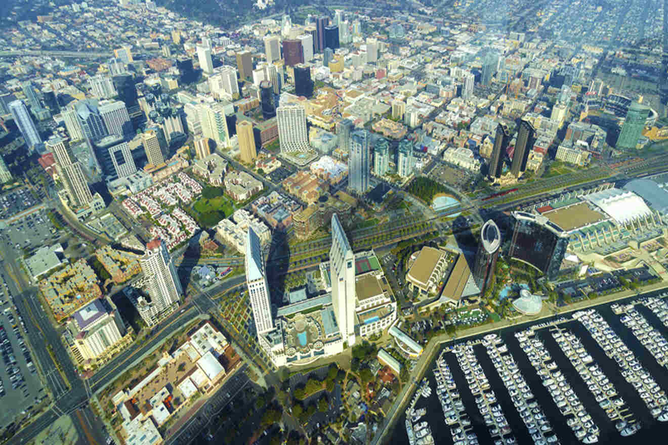 aerial view over San Diego downtown