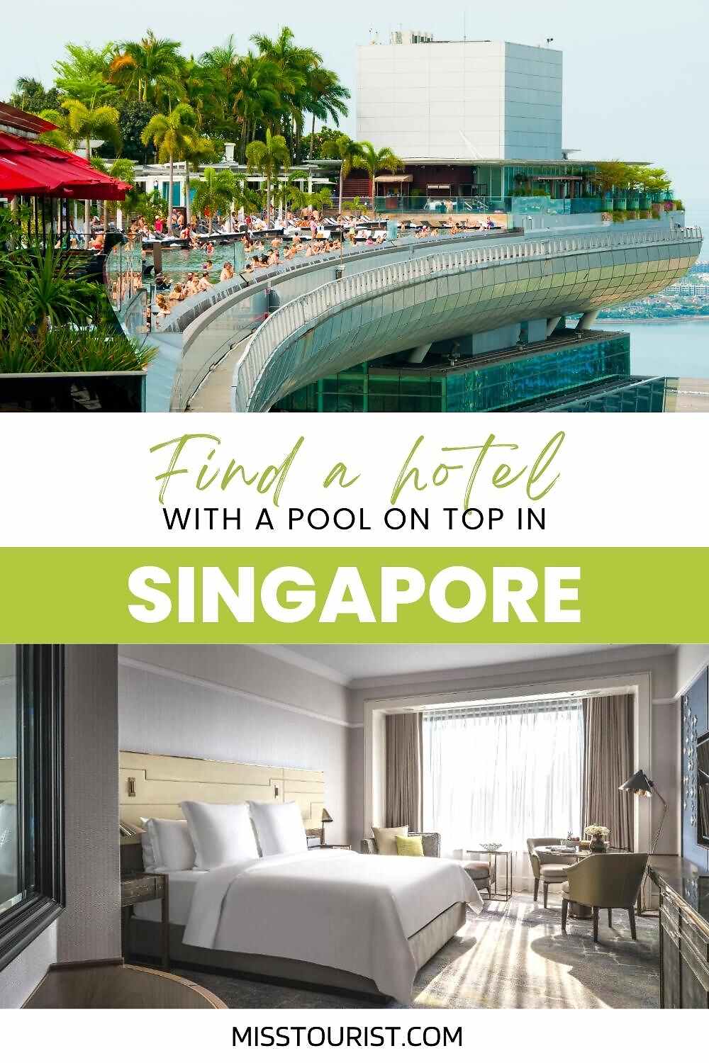 collage with hotel bedroom and rooftop pool in Singapore
