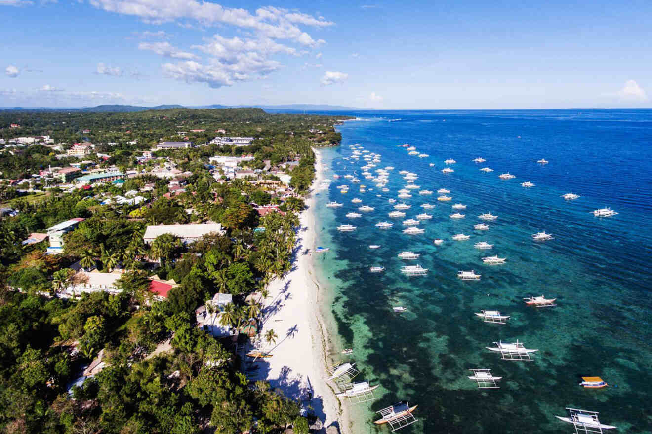 aerial view over Alona Beach in Bohol