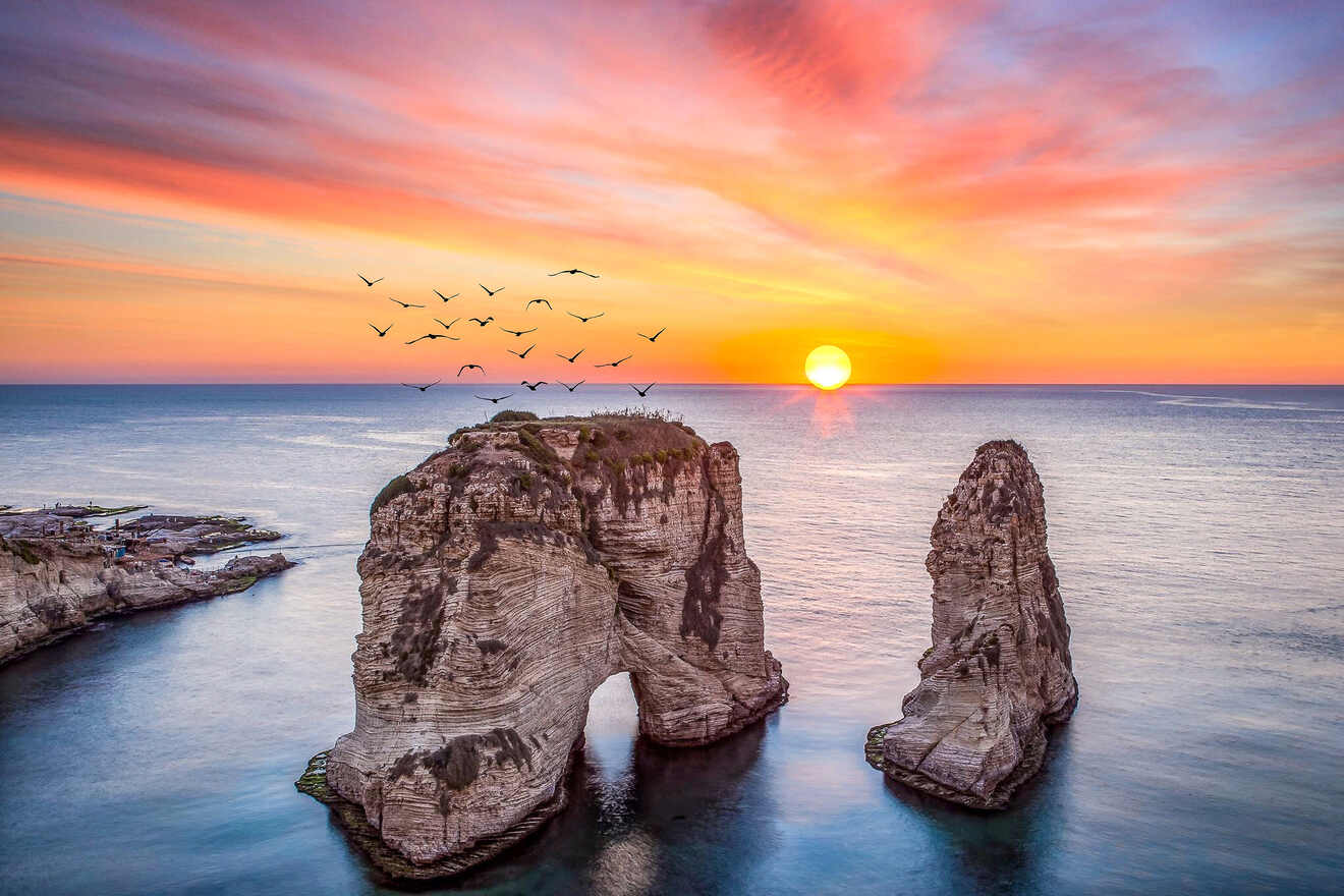 sunset view over Raouche Rocks