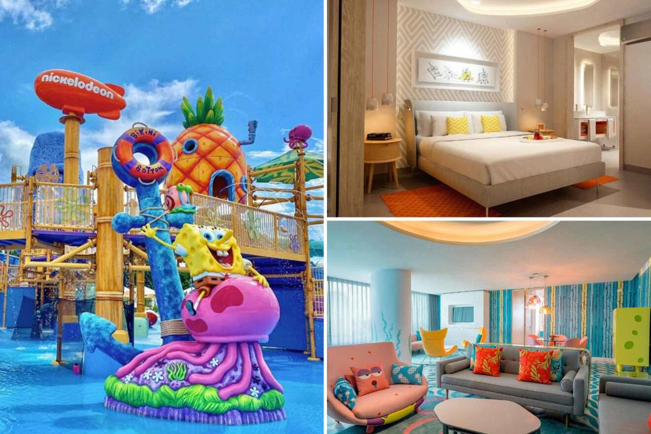 collage with waterpark, bedroom and lounge