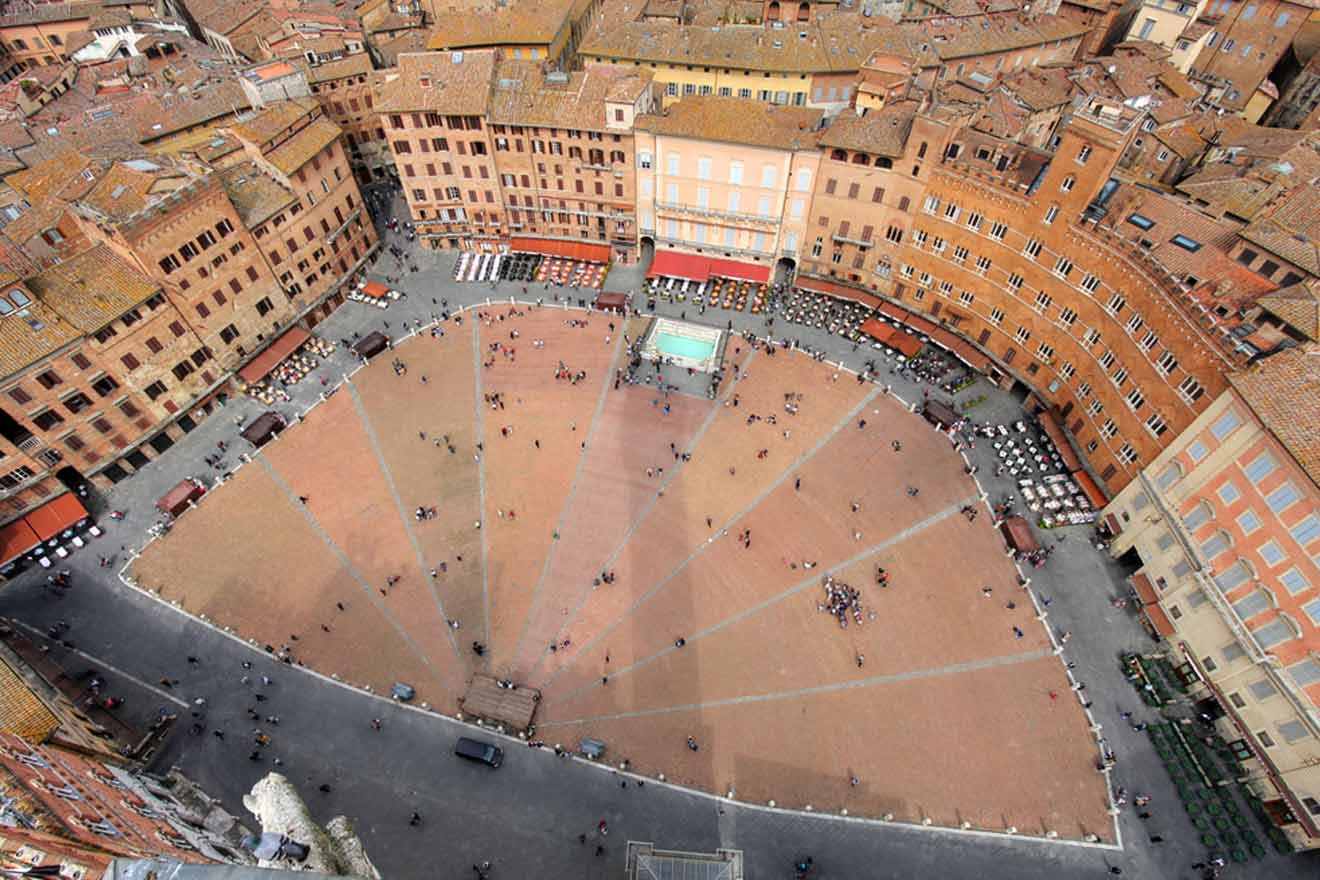 an aerial view of a square in a city