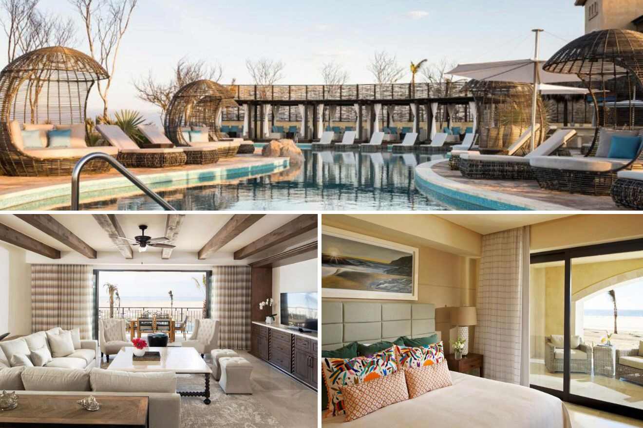 collage with swimming pool, bedroom and lounge