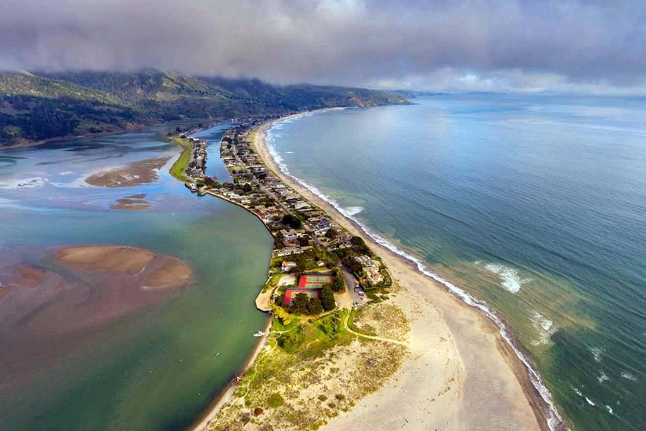 a bird's eye view of a beach and ocean