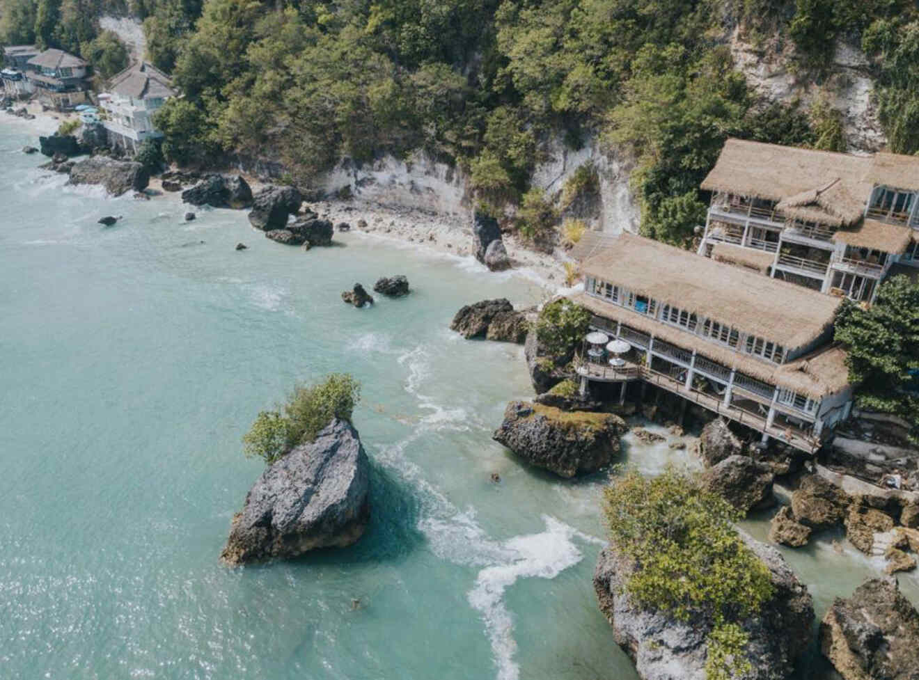 Aerial view of a hotel by the beach