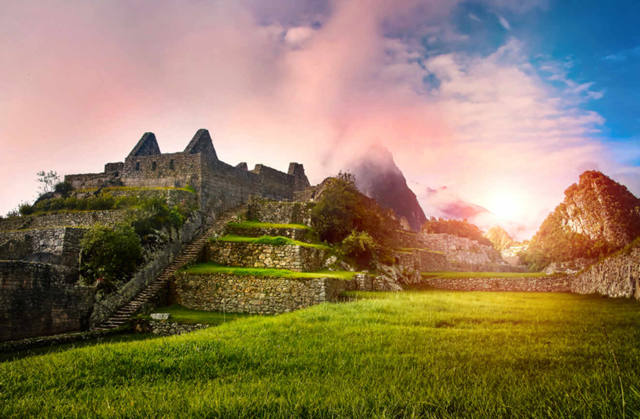 Ruins at Machu Picchu at sunset