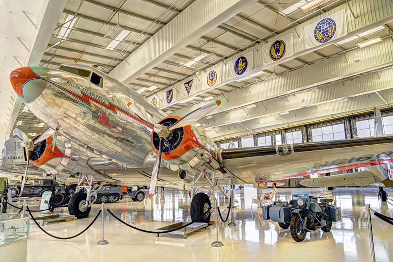 an airplane is on display in a museum