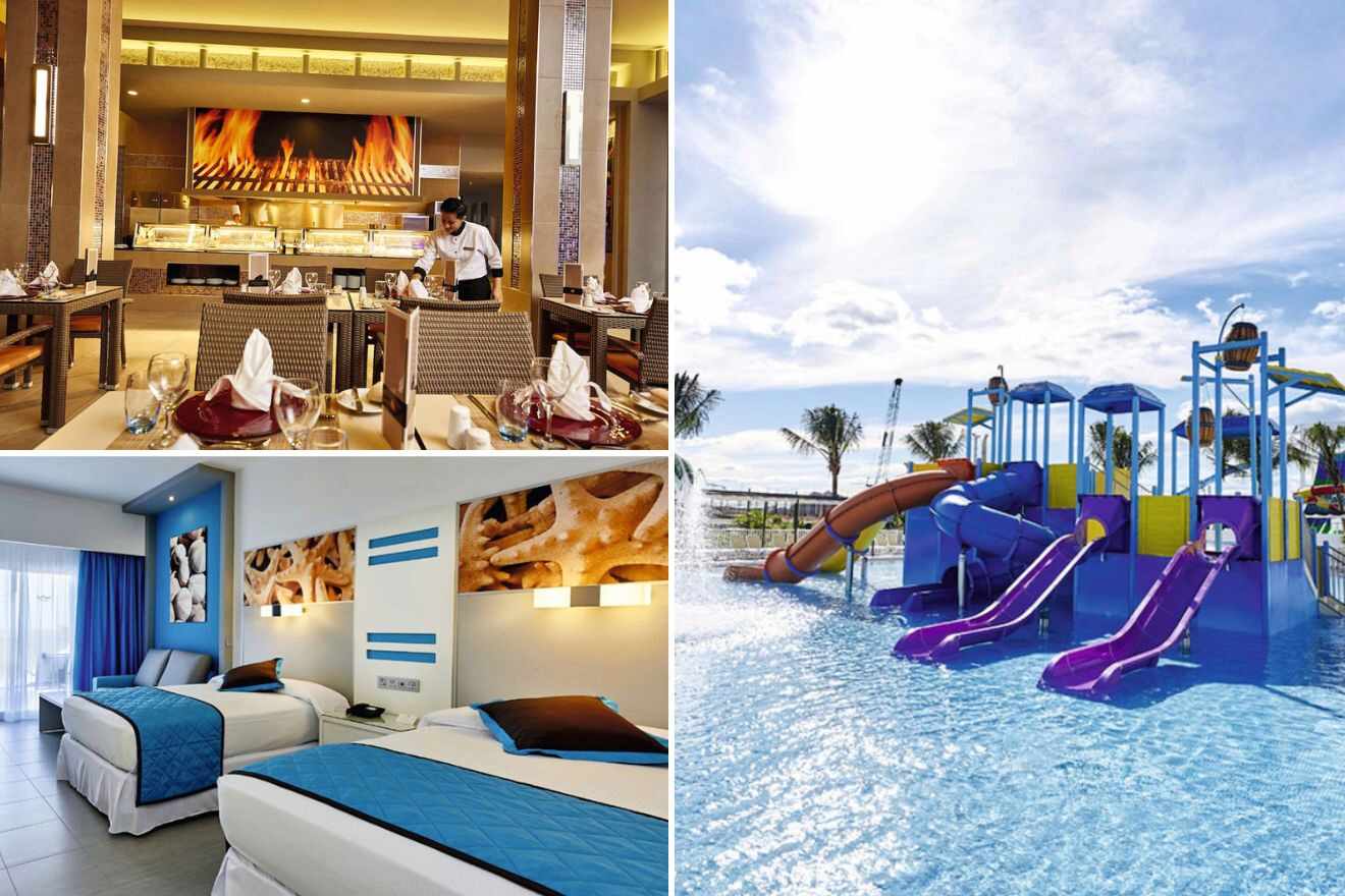 collage with waterpark, bedroom and restaurant