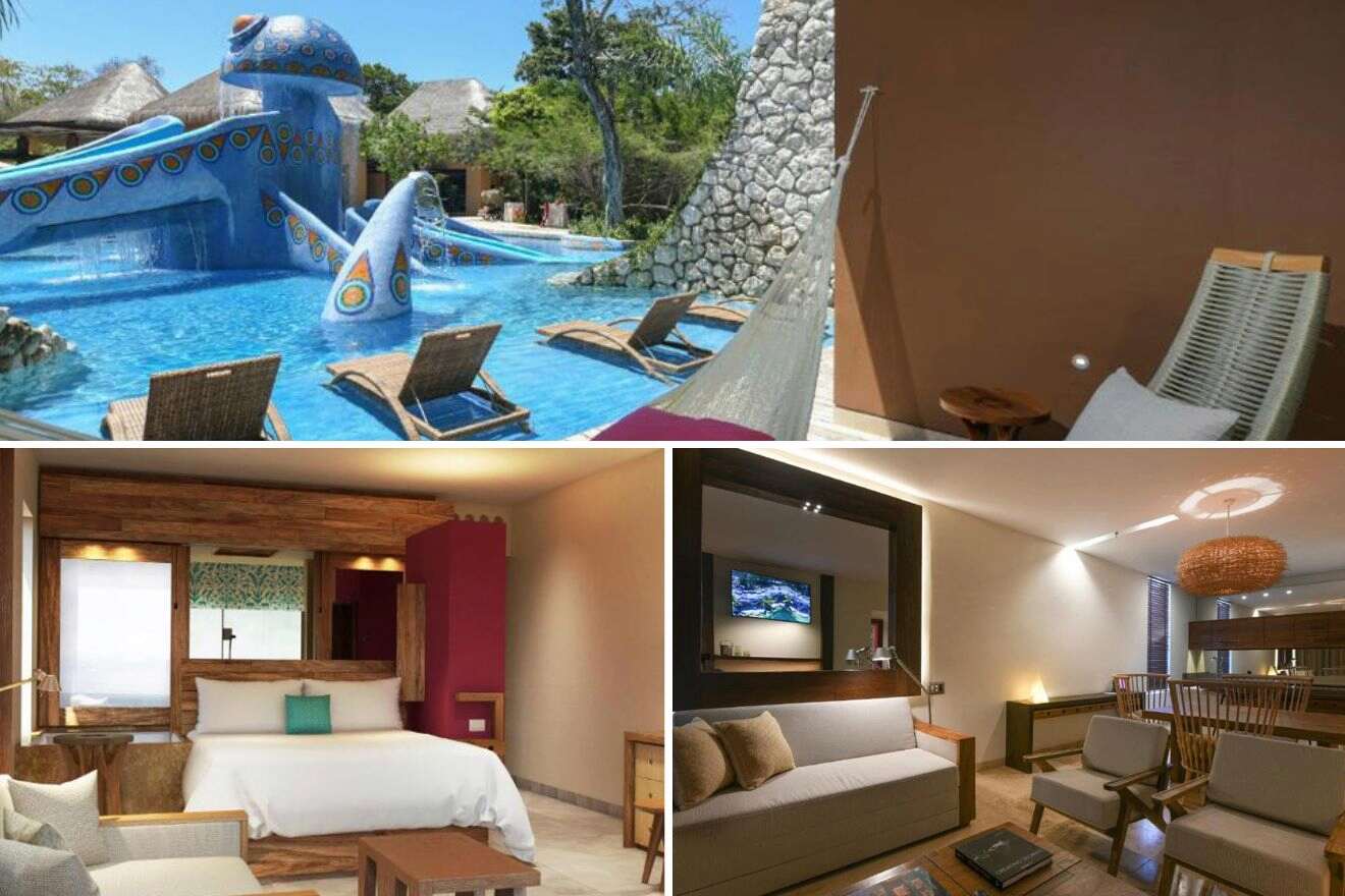 collage with waterpark, bedroom and lounge