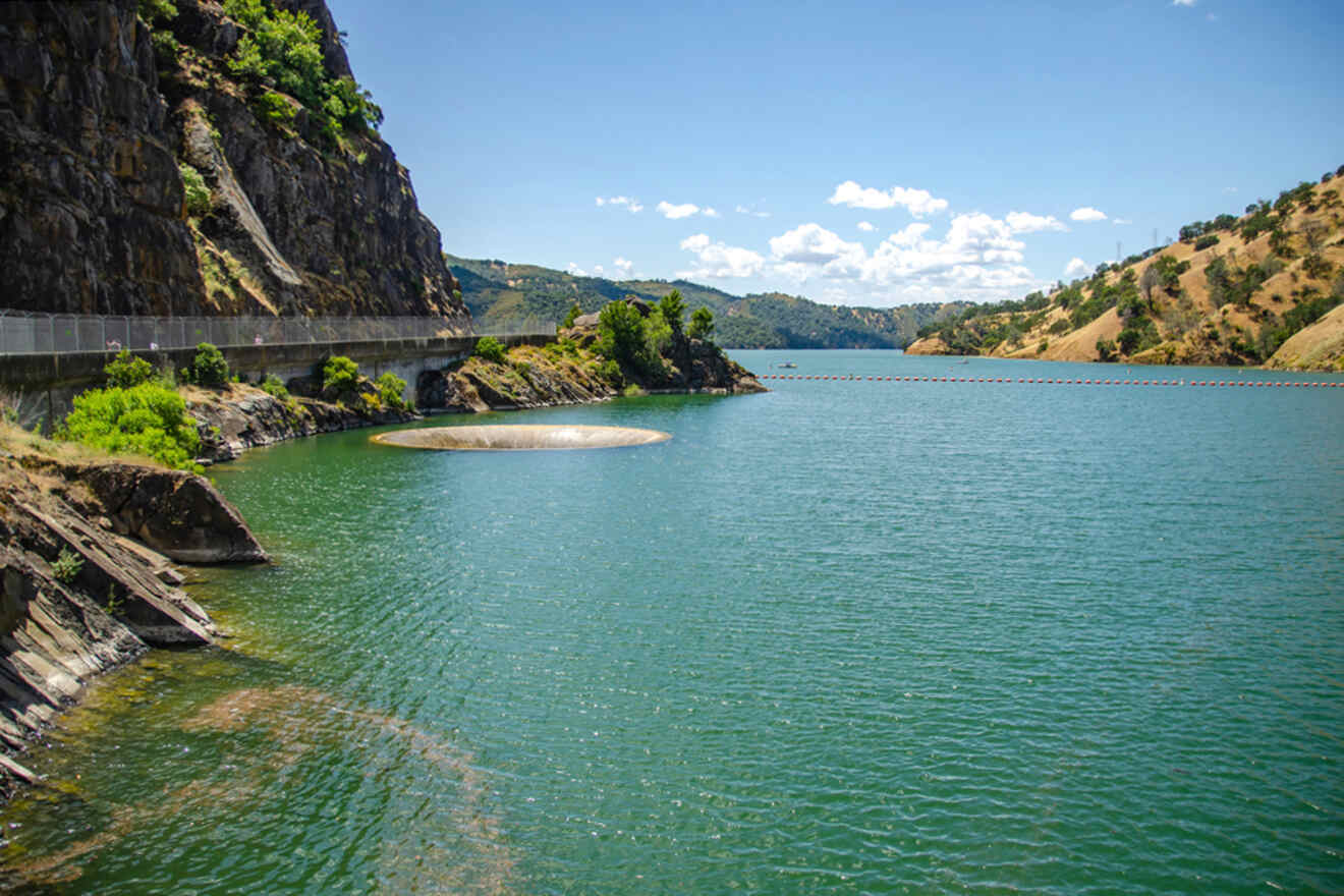 lake Berryessa with the road and hills