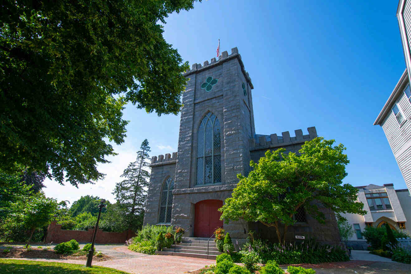 an old church with tall tower