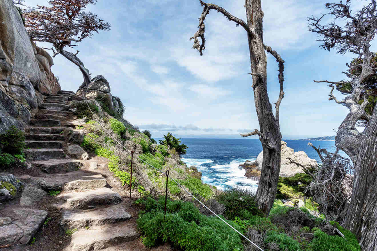 a set of stairs leading up to the ocean