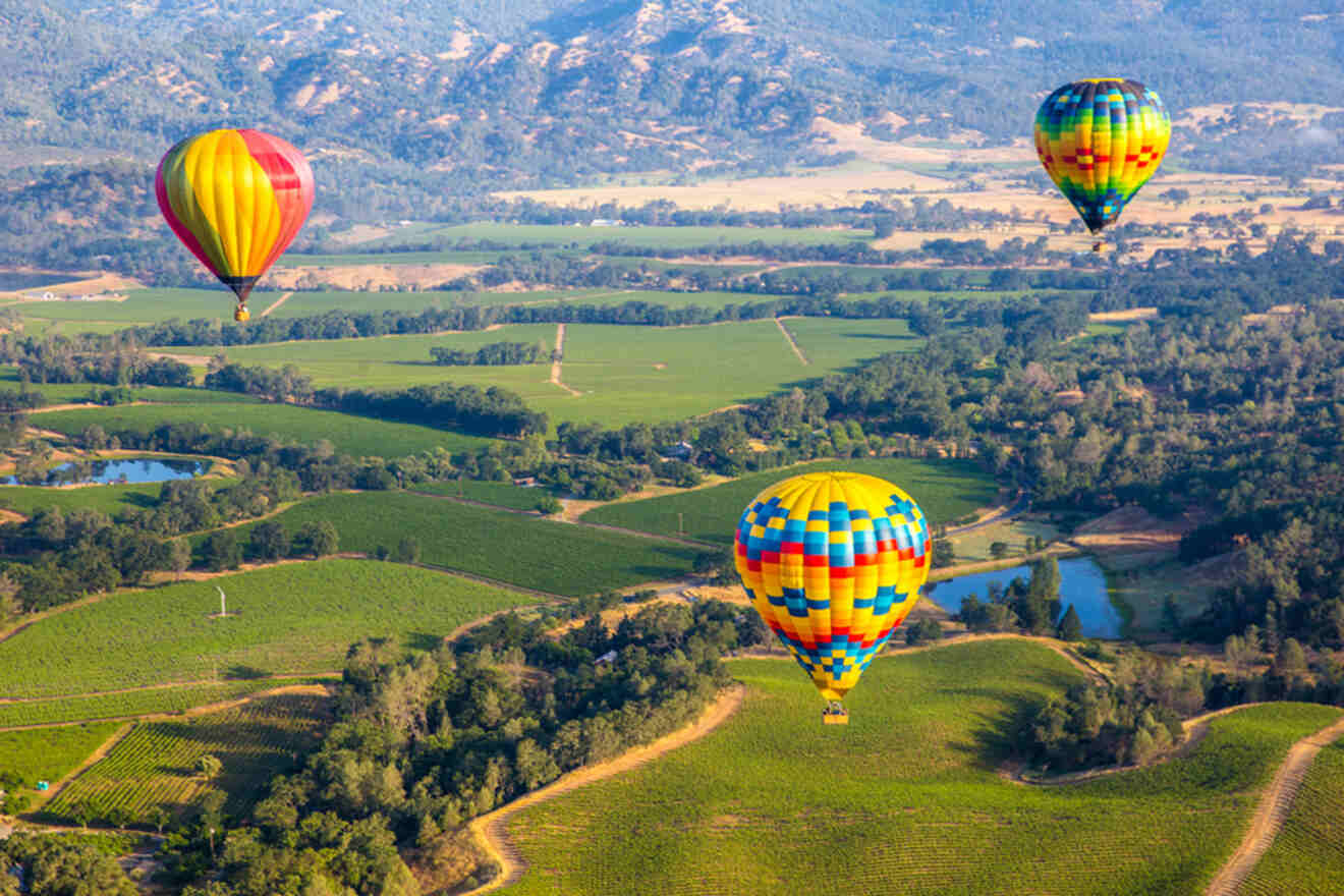 multiple hot air balloons flying over napa
