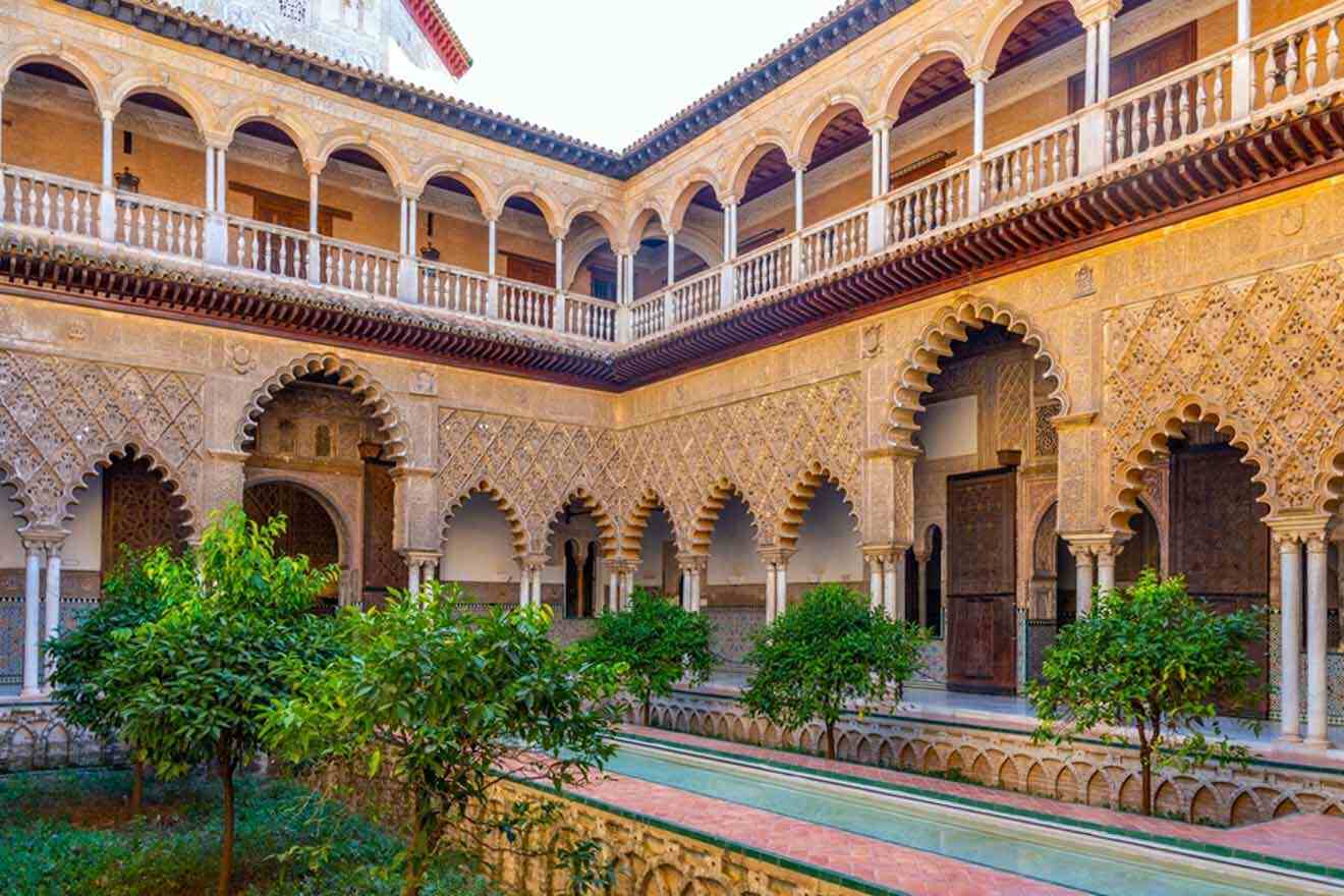 a palace courtyard with a stream 