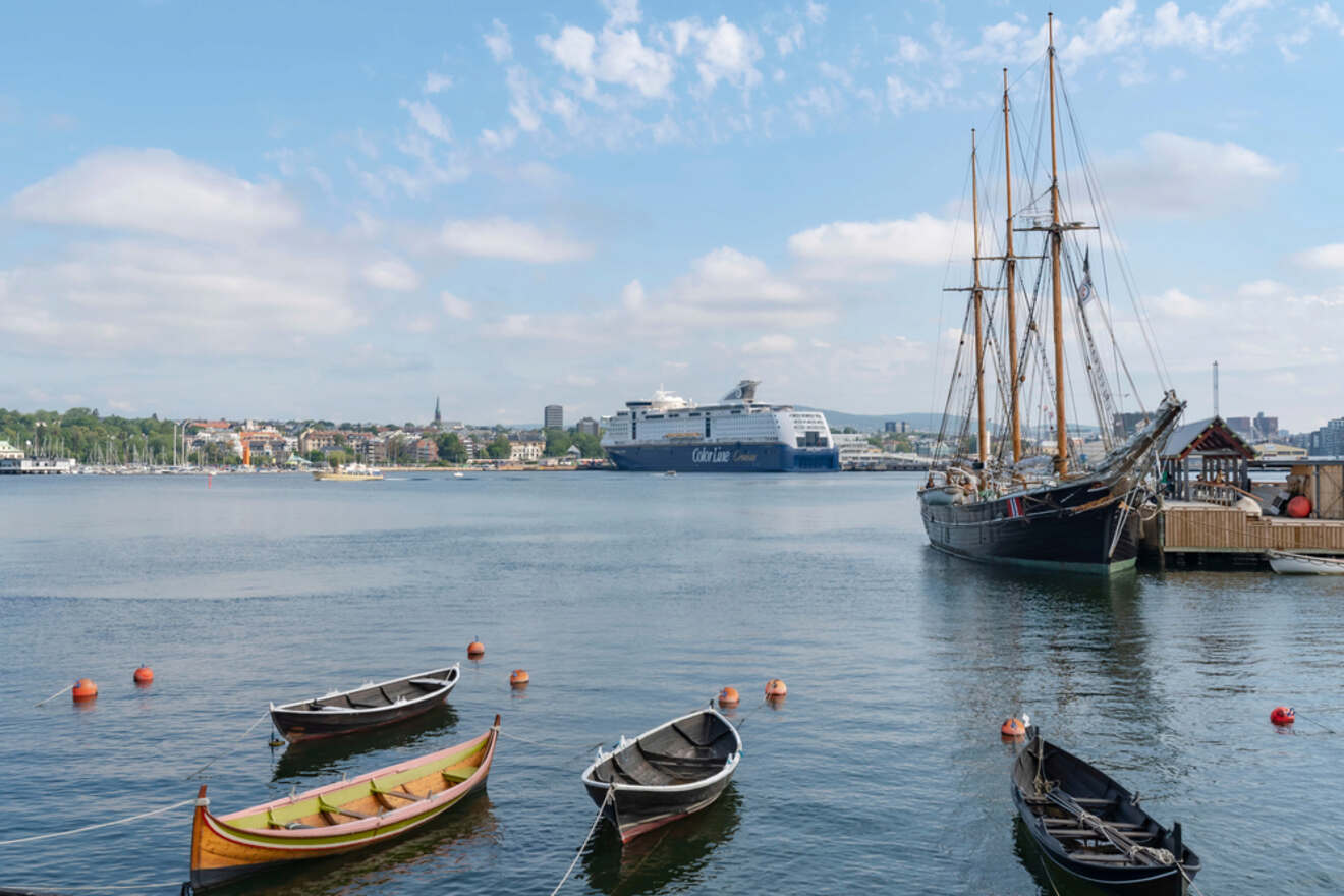 distant view of ships in a marina