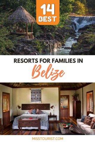 collage with landscape in Belize and a hotel's bedroom