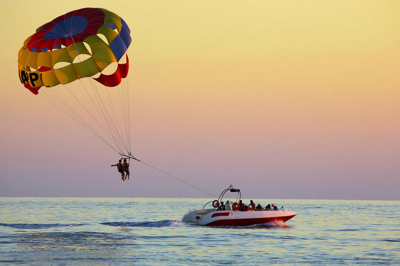 parasailing at sunset