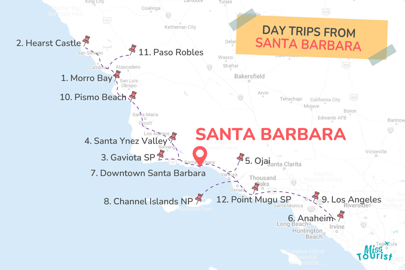 santa barbara map with day trip locations