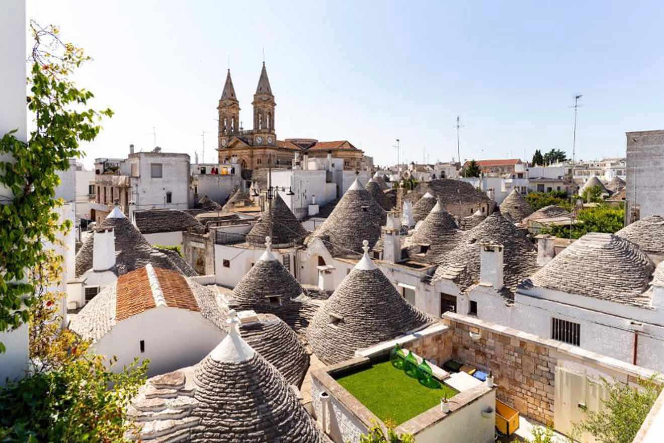 a view of a city featuring trulli houses from a rooftop