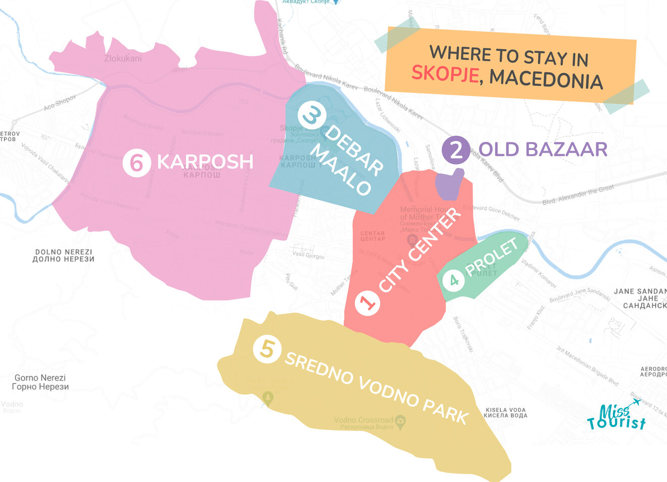 where to stay in Skopje map
