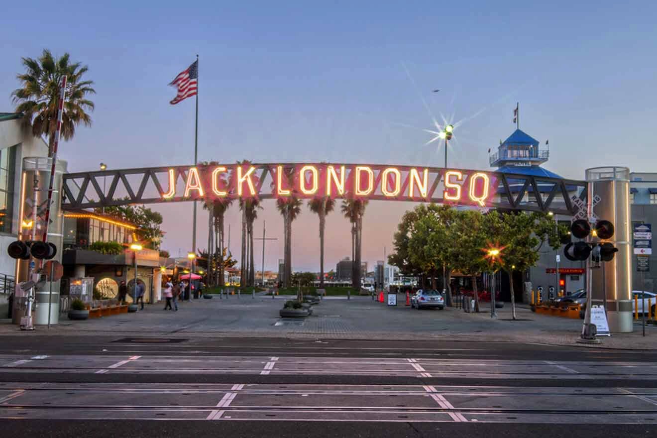 Jack london square sign at night