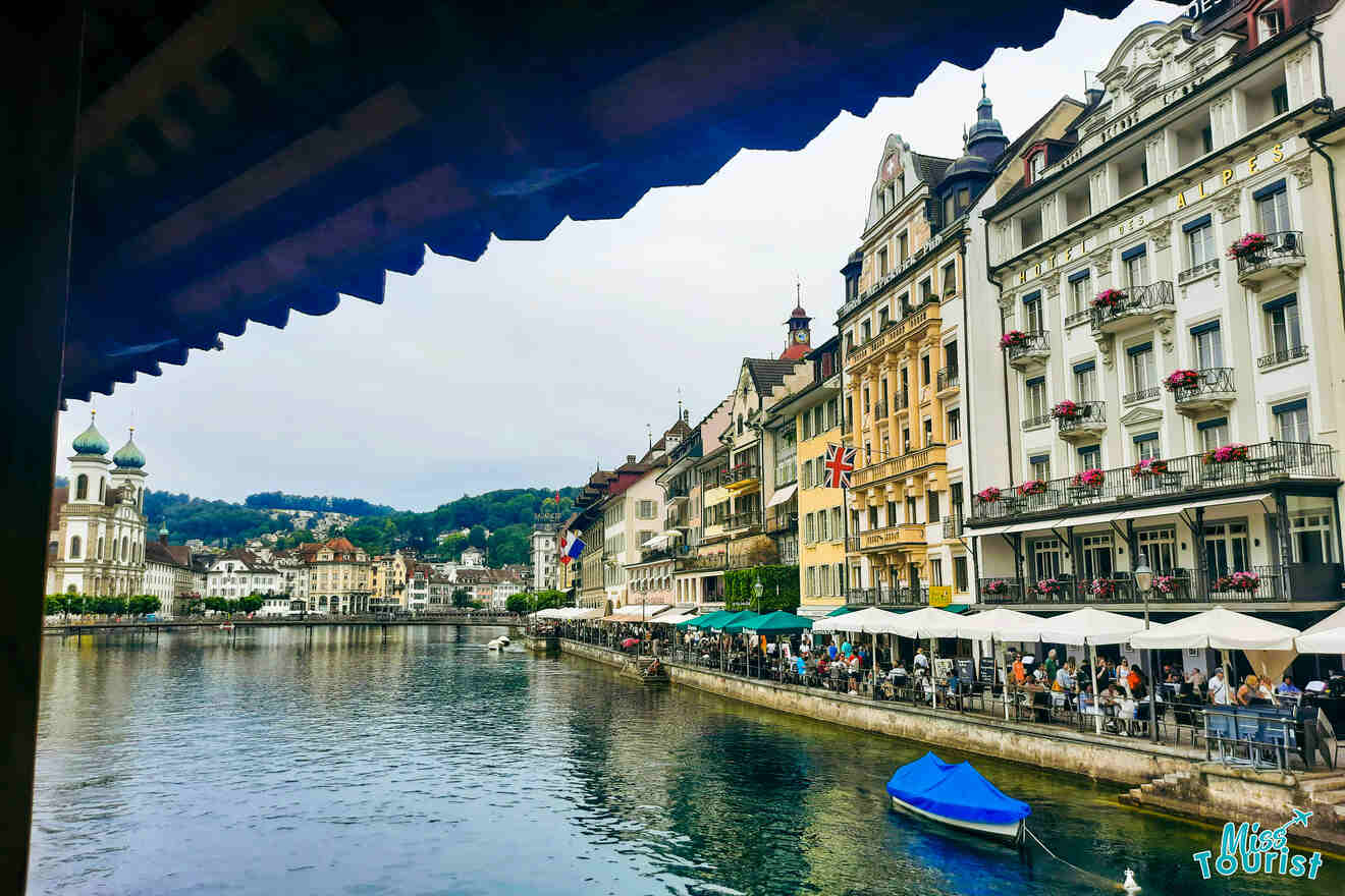 buildings and restaurants by the river